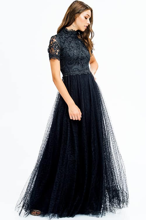 mock neck evening gown